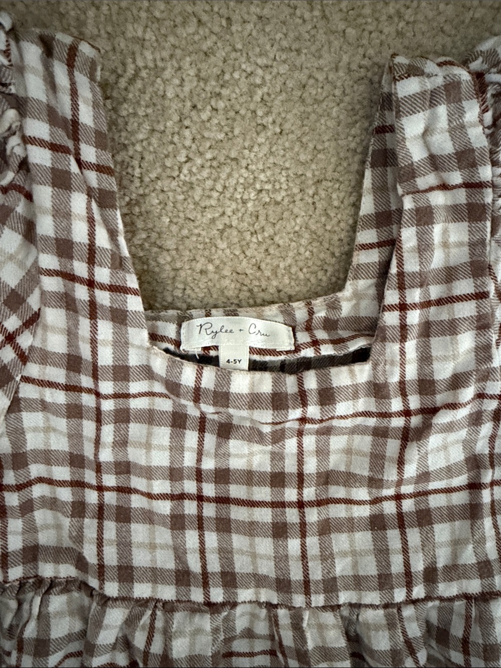 Rylee + Cru Cream and Brown Plaid Puff Sleeve Dress - Picture 3 of 5